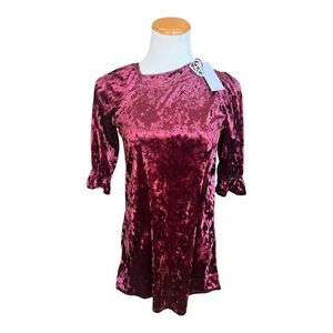 NWT Youth Girls Good Luck Girl Wine Crushed Velvet Velour Holiday Dress - Sz M